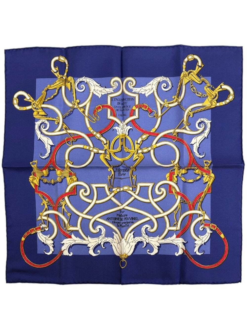 Hermes Petit Carre L'instrvction du Roy Scarf Teiogaku Silk Navy Multicolor